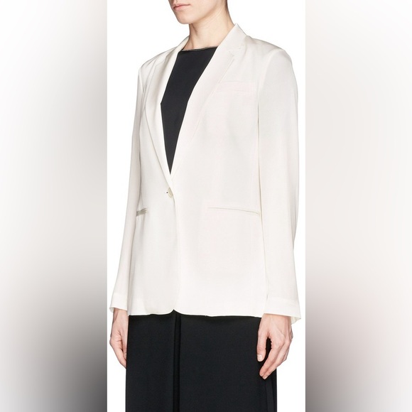 Theory EUC Grinson Silk Tailored Suit Blazer Jacket Ivory White Size 0 / S - Picture 5 of 10